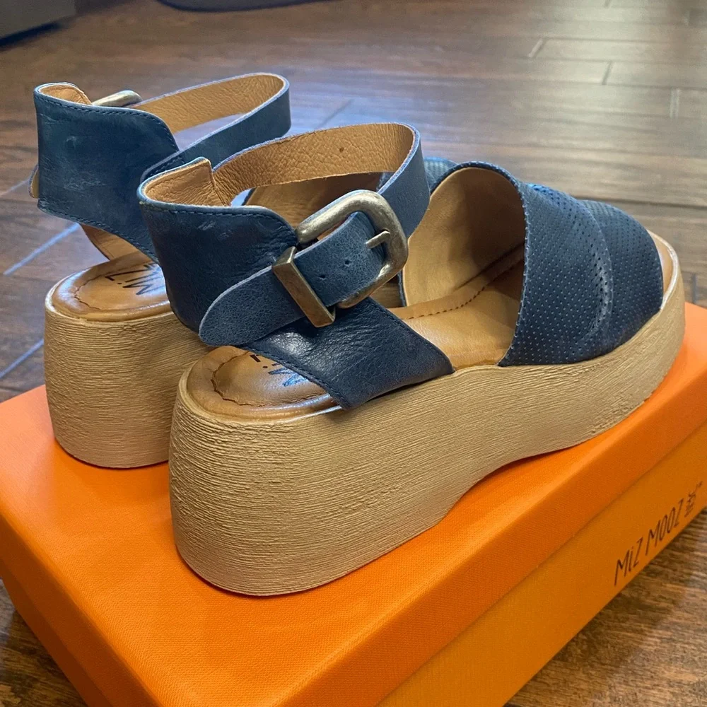 Miz Mooz Navy Leather Platform Sandals
